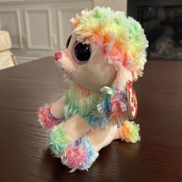 2017 Ty Beanie Boos Rainbow the Multicolour Poodle Excellent Condition NWT 6” - Picture 2 of 9